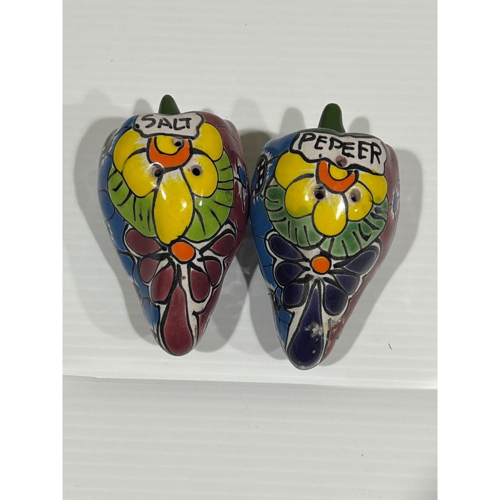 H Torres Talavera Pottery Salt and Pepper Shakers Pepper Shaped Hand Painted